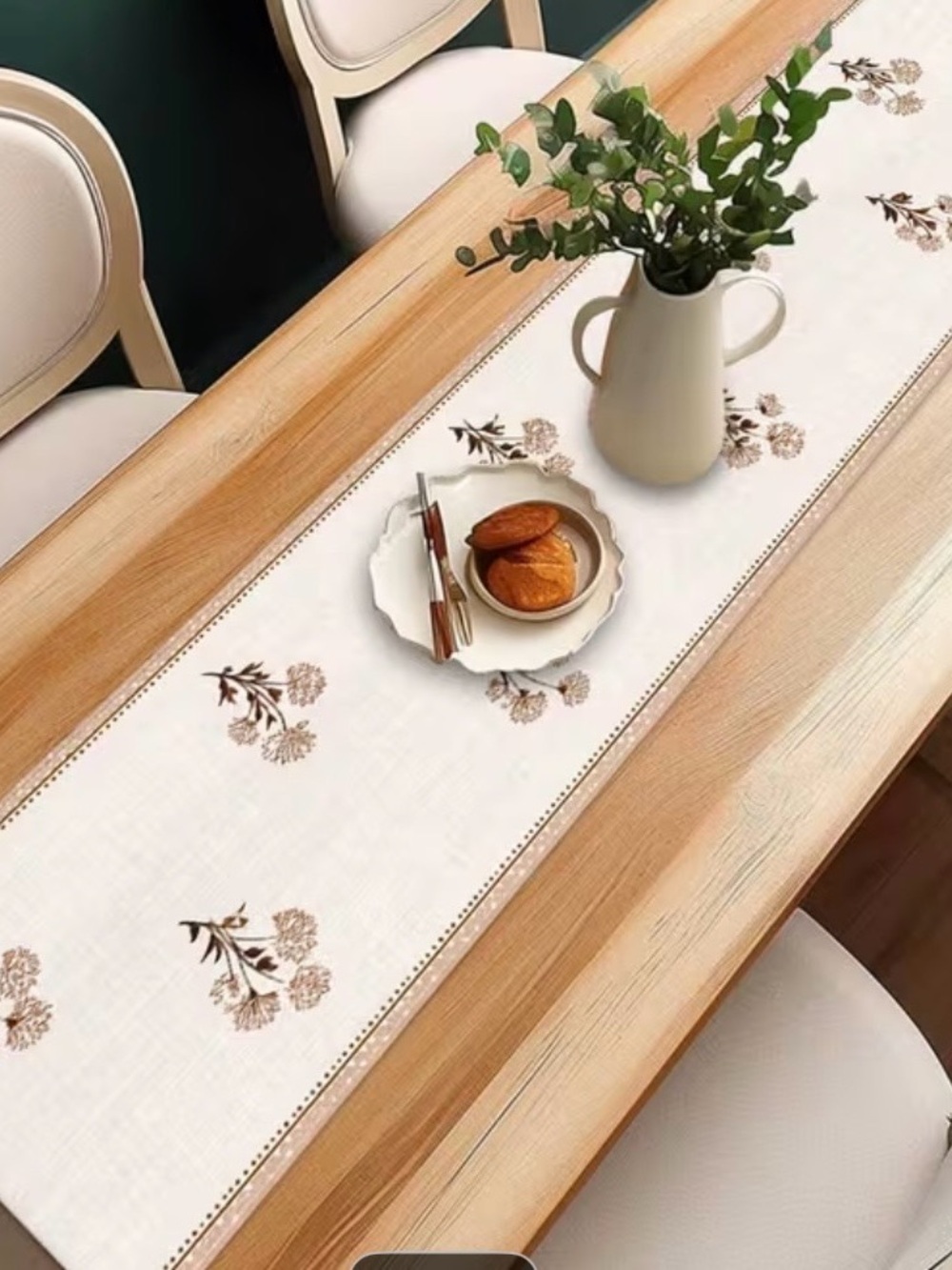 Floral White Table Runner